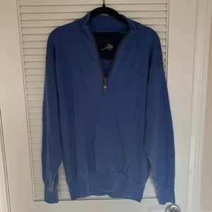 Men’s Large Orvis blue quarter zip pullover sweater
